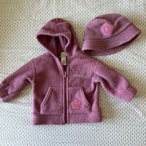 Vintage Roots Athletics Pink Matching Zip Up Hoodie Sweater & Bucket Hat